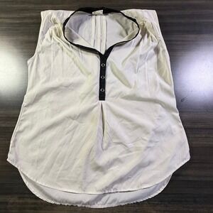 Converse One Star Sleeveless‎ Top Cream Black Trim Casual Blouse Large